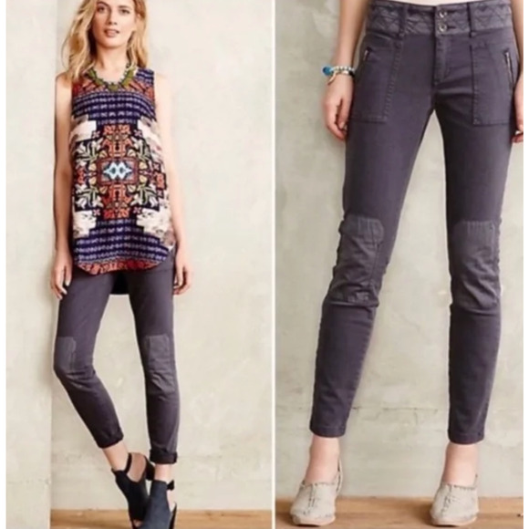 Pilcro And The Letterpress Pants Womens 25 Skinny Utility Zip Pocket Patch Knee - Picture 14 of 15